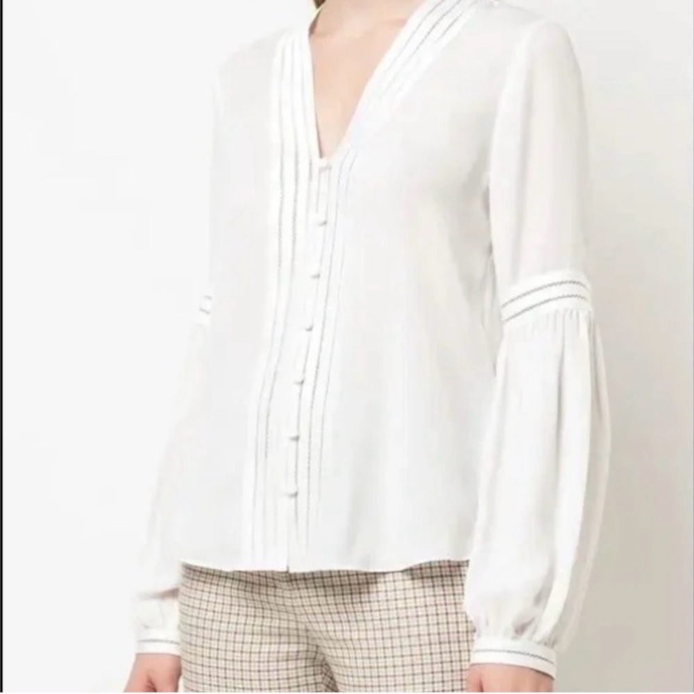 Veronica Beard Cream V-Neck Button Blouse